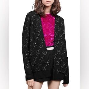 Maje Maison Black and silver Patterned open heavy wool Cardigan
